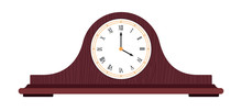 Brown Wooden Old Clock With Roman Numerals Vector Illustration.
