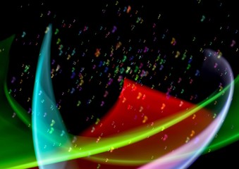 abstract image with musical notes. very bright colors on a black background.