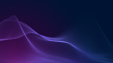 Wall Mural - dot blue purple wave line light gradient dark background. abstract technology big data digital backg