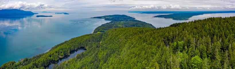 Wall Mural - Panoramic Aerial View of the North End Of Lummi Island, Washington. Lummi Island located near the city of Bellingham, is a mostly rural destination and home to the famous Willows Inn.