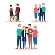 © Gstudio - set scenes of families using face mask vector illustration design