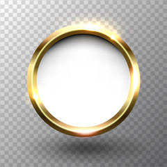 Abstract shiny golden circle frame with space for text, on transparent background, vector illustration.