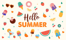 Hello Summer Abstract Background, Summer Sale Banner, Poster Design. Vector Illustration