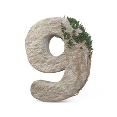 Wall Mural - Realistic stone numbers with ivy, isolated on a white background. 3d image