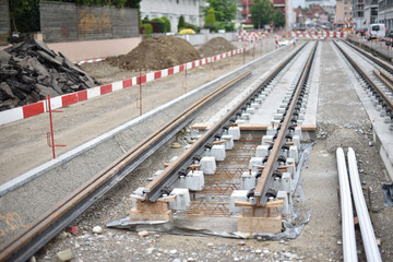 Construction of a railway for tram tracks