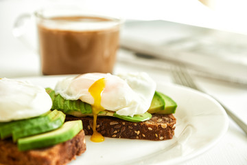 Wall Mural - avocado toast with egg poached