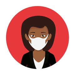 Sticker - young woman afro using face mask in frame circular vector illustration design