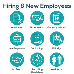 Wall Mural - Hiring and Employees icons - job related images showing hiring