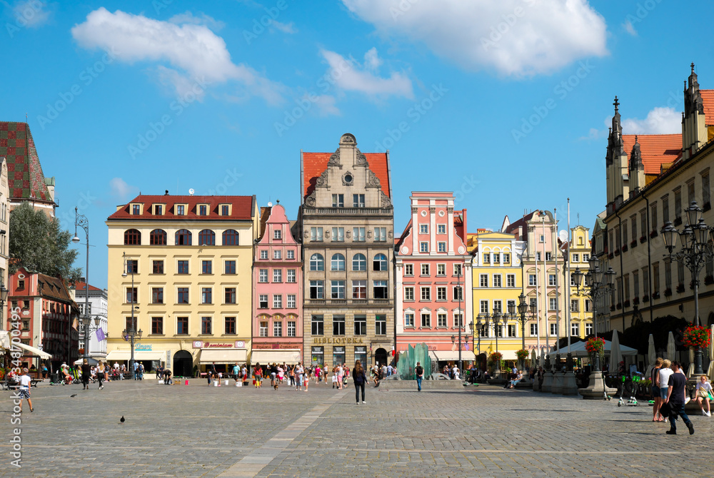 Historische Patrizierhäuser am Rynek, Breslau, Wroclaw, Republik Polen - obrazy, fototapety, plakaty 