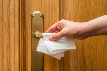 female woman hand opening door