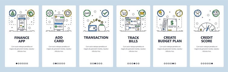 Poster - finance transaction website and mobile app onboarding screens vector template