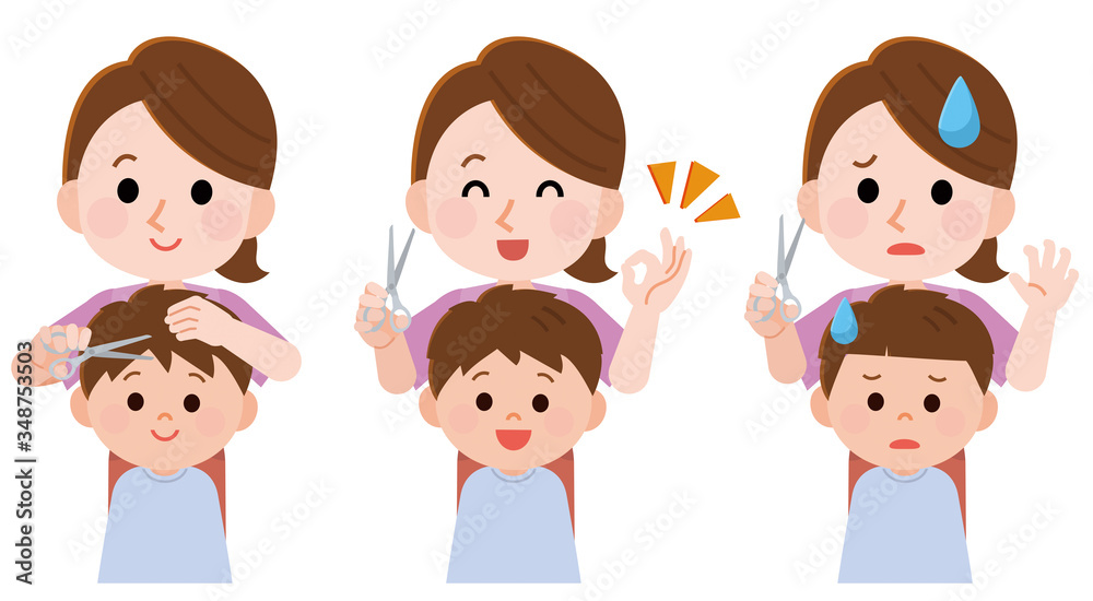 セルフカット 子供の髪を切る母親 男の子 イラスト Boy Wall Mural B こけ田 セルフカット 子供の髪を切る母親 男の子 イラスト Boy Wall Mural B こけ田