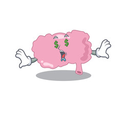 Sticker - wealthy cartoon character concept of brain with money eyes