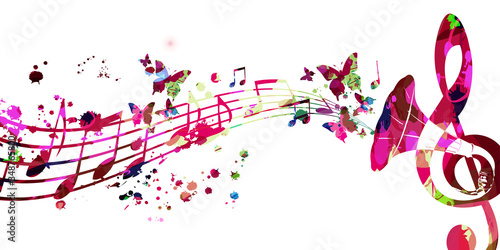 Fototapety pięciolinia  plakat-promocyjny-muzyki-kolorowej-z-nutami-i-rog-gramofonowy-na-bialym-tle-ilustracji-wektorowych