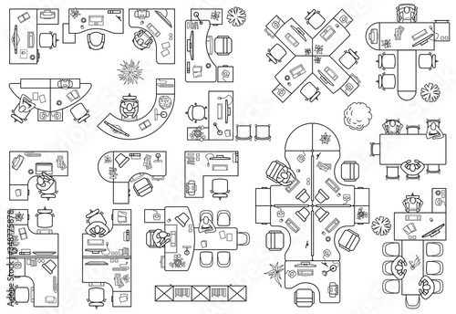Fotomural Floor plan of office or cabinet in top view