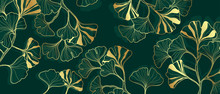 Luxury Gold Ginkgo Line Arts Background Design Vector.