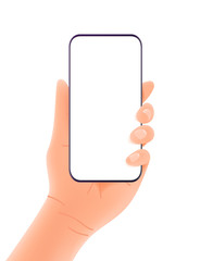 Aufkleber - Smartphone in hands vector mockup isolated on white background. Vectical orientation