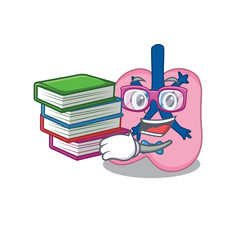 Sticker - A diligent student in lung mascot design concept read many books