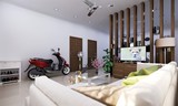 Fototapeta Lawenda - 3d render of modern living and dining space