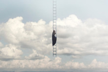 Woman In Search Of Freedom Climbs A Surreal Staircase That Descends From The Sky