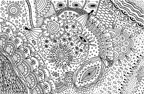 Tela Black and white doodle outline abstract pattern