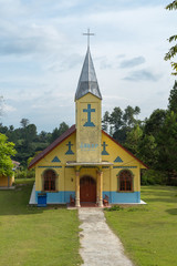 Church of the Batak Christian Protestant in the village Huta Hotang on the island of Samosir within the Lake Toba in North Sumatra province. The Huria Kristen Batak Protestan was established 1917
