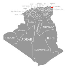 El Tarf red highlighted in map of Algeria