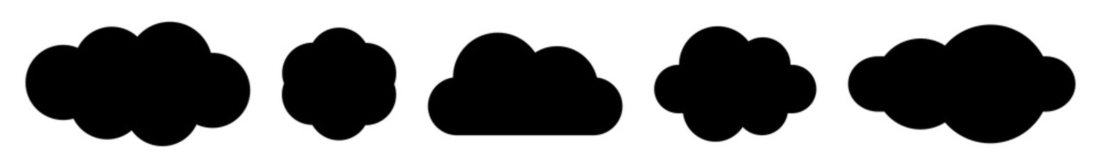Wall Mural - Cloud Icon Black | Clouds Illustration | Weather Climate Symbol | Computing Storage Logo | Cartoon Bubble Sign | Isolated | Variations