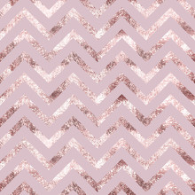 Geometric Glitter Tile. Seamless Pattern Marble Rose Gold. Beautiful Golden Background With Chevrons. Marble Design With Chivron And Classic Sparkle Lines Shevron Lattice. Elegant Gold Foil Texture