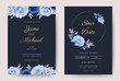 Wedding invitation card Blue rose with gold circle frame.