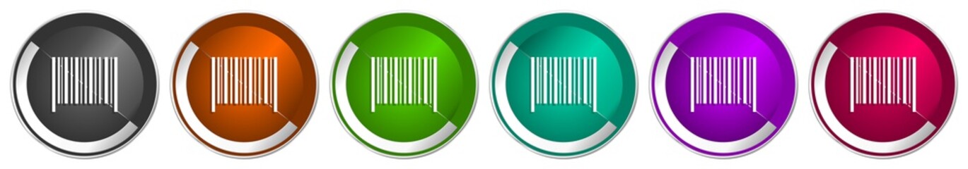 Leinwandbilder - Barcode icon set, silver metallic chrome border vector web buttons in 6 colors options for webdesign