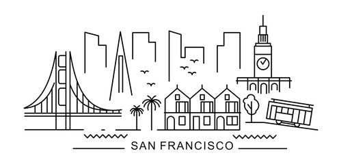 Wall Mural - city of San Francisco in outline style on white 