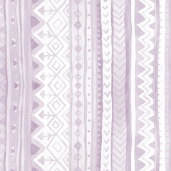 Wall Mural - Light Lilac tribal striped seamless pattern. Watercolor raster texture in ethnic style.