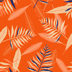 Naklejka na meble Seamless pattern of plumeria and palm leaves. Tropical background