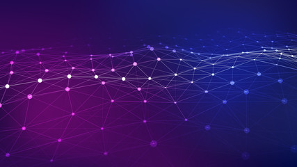Leinwandbilder - Futuristic blue vector illustration. Wave of particles. Abstract background with a dynamic wave. Artificial intelligence. Big data.