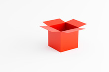 Open Red Box On A White Background, Place For Text, Place For Logo, 3d Rendering