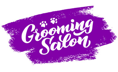 Wall Mural - Grooming salon lettering for your business. Logo for dog hair salon, dog styling and grooming shop, store for pets. Hand draw illustration RGB