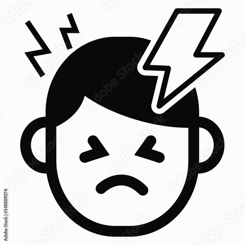 Migraine linear icon. Sick icon. Thin line illustration. Human head