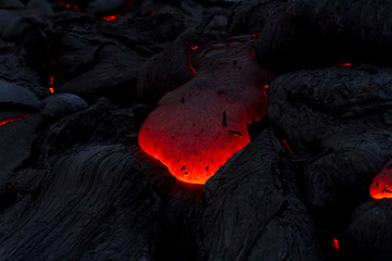 Poster - Red-hot lava near active volcano Tolbachik, Kamchatka, Russia