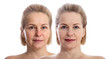 Woman's face before and after makeup. Middle aged woman.