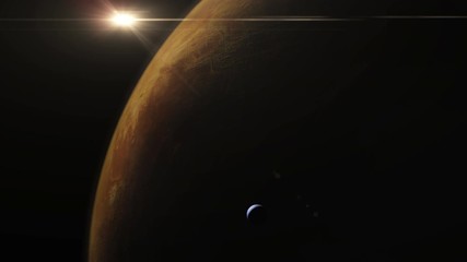 Wall Mural - planet venus in a slow spin with the atmosphere of the surface being highlighted from the sun as sat