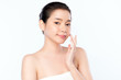 © kitthanes  - Beautiful Young  Asian Woman touching her clean face with fresh Healthy Skin, isolated on white background, Beauty Cosmetics and Facial treatment Concept