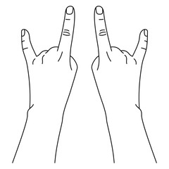 Wall Mural - left and right hands with rock gesture in different positions. vector illustration in outline style 