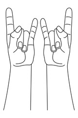 Wall Mural - left and right hands with rock gesture in different positions. vector illustration in outline style 