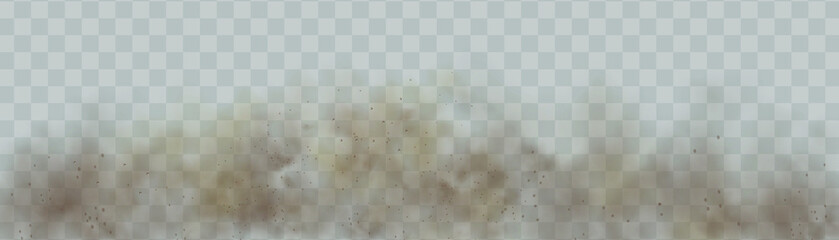 Dust cloud with particles with dirt,cigarette smoke, smog, soil and sand  particles. Realistic vector isolated on transparent background. Concept house cleaning, air pollution,big explosion.