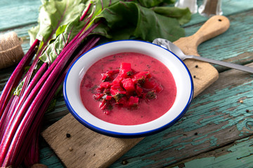 Wall Mural - Tasty homemade beetroot soup close up