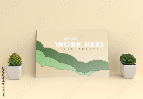 Download Stationery Beige Paper And Succulent Cactus Mockup Stock Template Adobe Stock