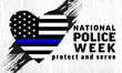 National Police Week background -  heart with grunge flag United States of America with blue line. Poster, card, banner and background