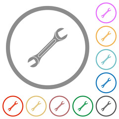 Single wrench flat icons with outlines