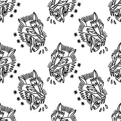 Wall Mural - wolf traditional tattoo seamless doodle pattern